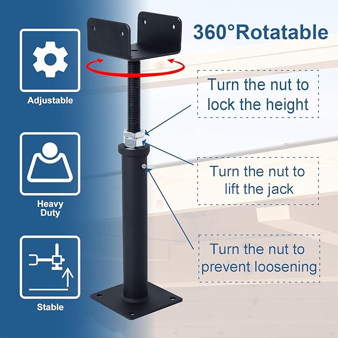 4 Pack U-Shaped Floor Jack, Heavy Duty Adjustable Steel Telepost with U-Head for 4x2, 4x4, 4x6 Joists, 11-15 Inch Adjustment Range, Screw Jack Post for Beam Support & Leveling