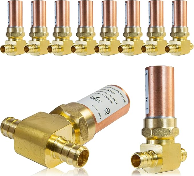 Water Hammer Arrestor,1/2Inch Tee Copper Water Arrestor,Pex Crimp Connection(10PACK,Copper Arrestor)(HAMMER010-10Pack)