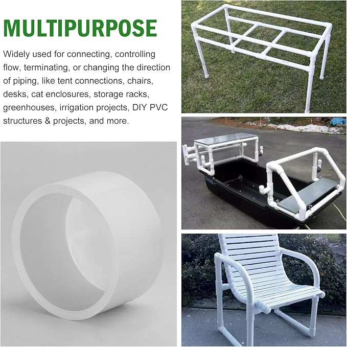 SCH40 PVC Cap 1-1/2 Inch - Fit Standard 1-1/2" SCH40 PVC Pipes (OD Approx. 1.9"), Zernmiarder Furniture Grade Pipe Caps, White Pipe Cover Fittings for Plumbing, DIY, Garden & Furniture - 12 Pcs