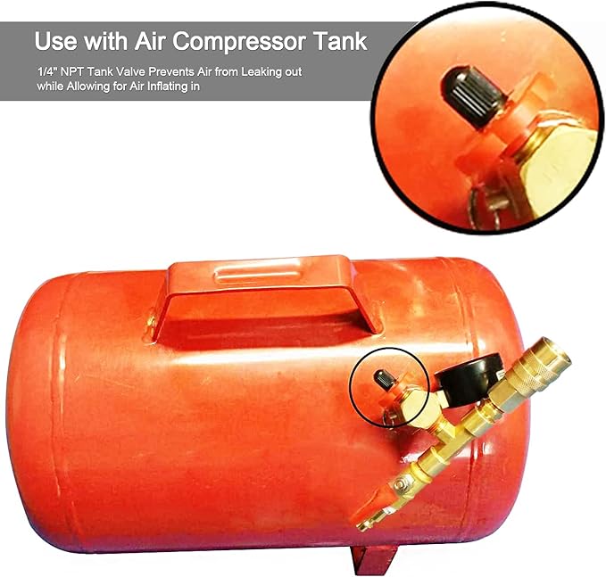 GODESON 1/4" NPT Tank Valve, Anti-Corrosion Brass Schrader Valve with 1/4" Male NPT,Using with Air Compressor Tanks(Pack of 4)
