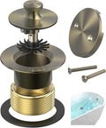 Antique Brass Bathtub Drain, Hair Catcher and 2-Hole Overflow Faceplate, 11.5/16 UNC, Lift and Turn Bathtub Drain Replacement, Tub Drain Stopper