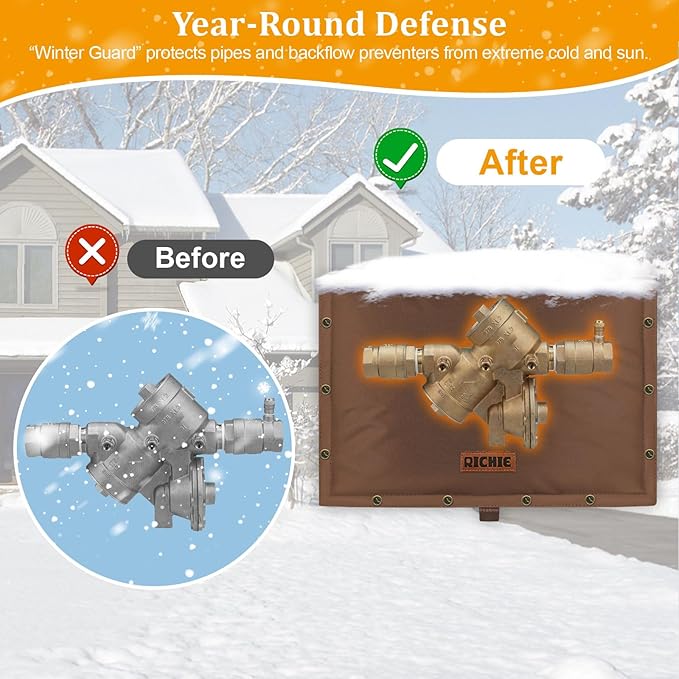 Backflow Preventer Insulated Cover (5°F) for Winter Freeze Protection, 21"W x 16"H Thickened Pressure Reducing Value & Well Pump Cover, Outdoor Waterproof Insulation Pouch for Sprinkler Valve, Brown