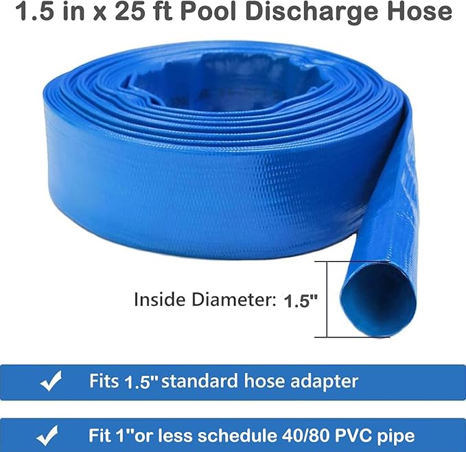 Eastrans 1 1/2 IN x 25 FT Pool Backwash Hose, Heavy Duty Flat Discharge Hose, Weather and Burst Resistant, Best Pool Hoses for Inground Pools, Pool Filter Hose & Pool Drain Hose