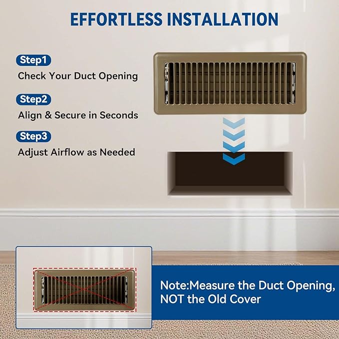 4" x 10" Floor Register Vent Covers 4-Pack, Walkable Powder-Coated Metal Vent Covers with Adjustable Airflow, Curved Safe Edges for Floor/Wall, Brown