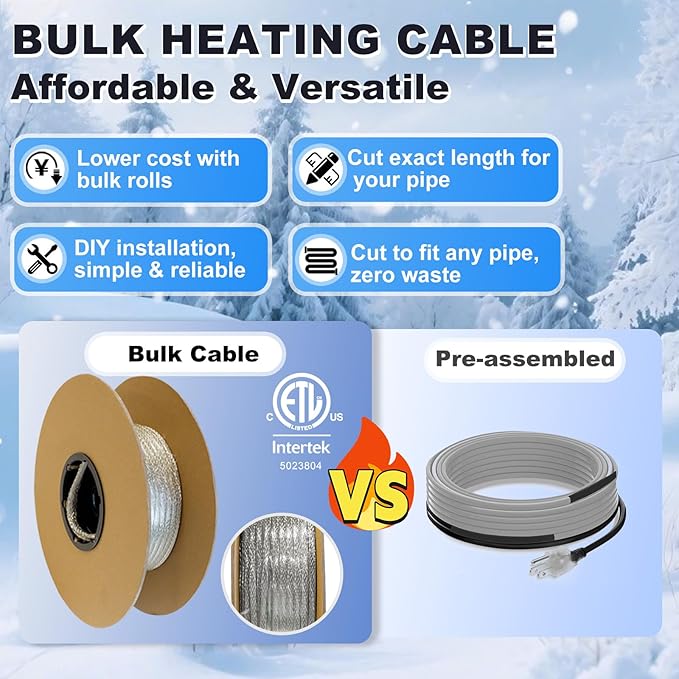 300' HTM Braid Self Regulating Heating Cable Mobile Home Heat Tape Water Pipes Freeze Protection Heat Trace Energy Saving Heat Tape for Water Hose