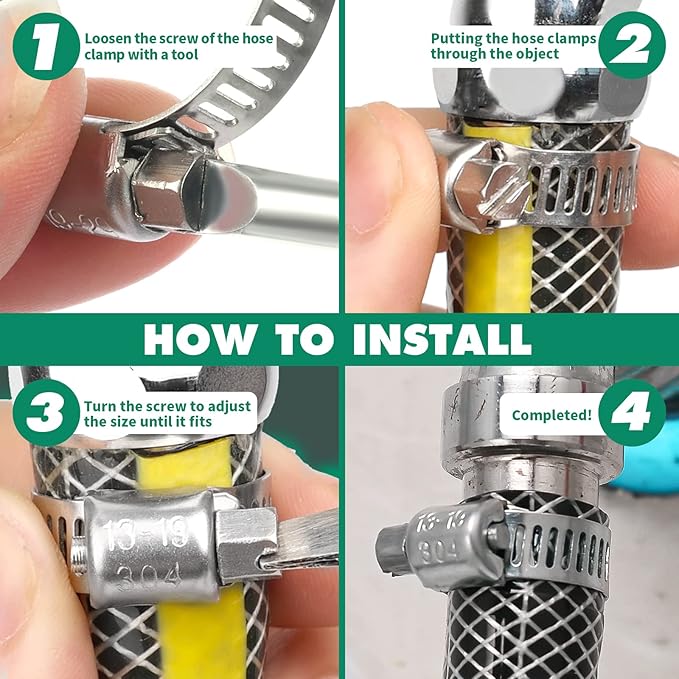 20PCS Hose Clamps Stainless Steel Adjustable 3/4"–1-1/8"(19-29mm) Worm Gear Hose Clamp, Heavy Duty Metal Small Hose Clamps for Automotive, Pipe, Radiator Plumbing, Fuel Line