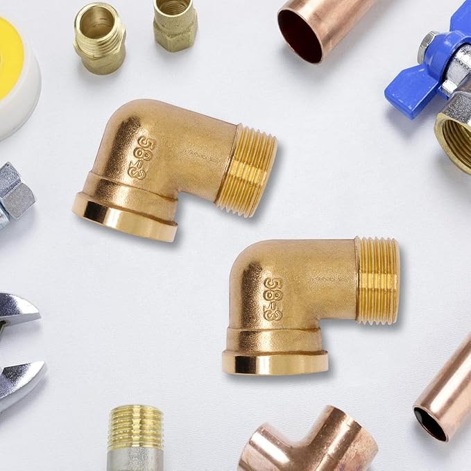 2pcs Brass Pipe Fitting 90 Degree Elbow 3/4" NPT Male to 3/4" NPT Female Pipe Fittings