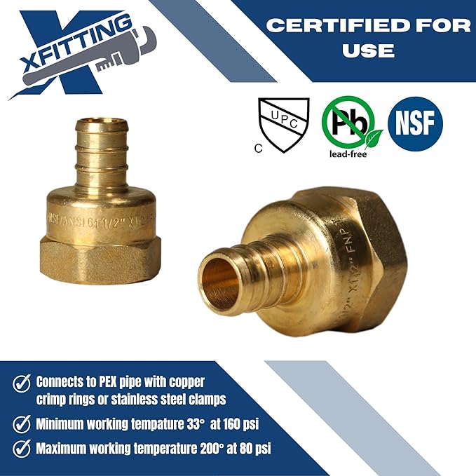XFITTING 1/2 inch Pex x 1/2 inch Female NPT Adapter, 23-4-1=5X, 5 Pieces