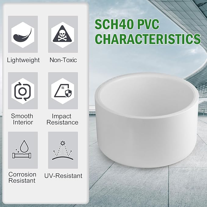 SCH40 PVC Cap 3 Inch - Fit Standard 3" SCH40 PVC Pipes (OD Approx. 3.5"), Zernmiarder Furniture Grade Pipe Caps, White Pipe Cover Fittings for Plumbing, DIY, Garden & Furniture - 2 Pcs