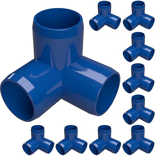 FORMUFIT 1/2” 3-Way Elbow Furniture Grade PVC Fitting in Blue, Made in USA, UV-Resistant, Impact-Proof, 0.840” Actual Socket Diameter (Pack of 10)