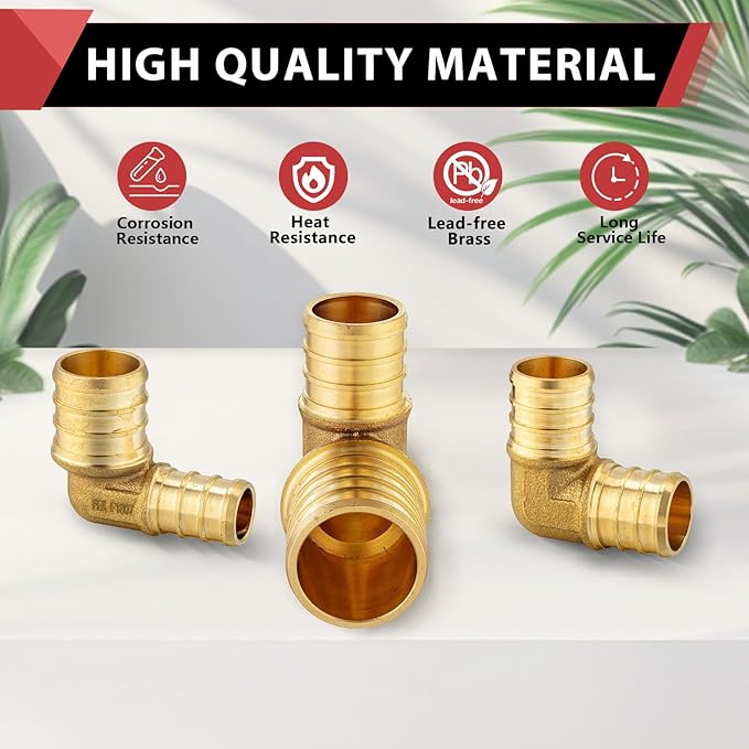 (Pack of 8) EFIELD Barb Crimp Pex 1/2 Inch Elbow Brass Fitting for Pex Pipe/Tubing, ASTM F1807,(PEX1807051)