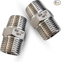 1/2" Male to Male NPT Hex Nipple Pipe Fittings, 304 Stainless Steel 1/2 inch MNPT Threaded Pipe Adapter Equal Straight Nipples Connector Fitting, 2pcs
