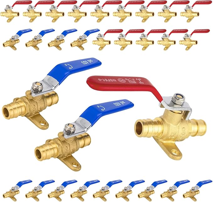 30-Pack Foskan Brass PEX-A Expansion Drop Ear Full Port Ball Valve, 1/2" Shut-off Valve for Hot and Cold Water Distribution(Blue and Red)