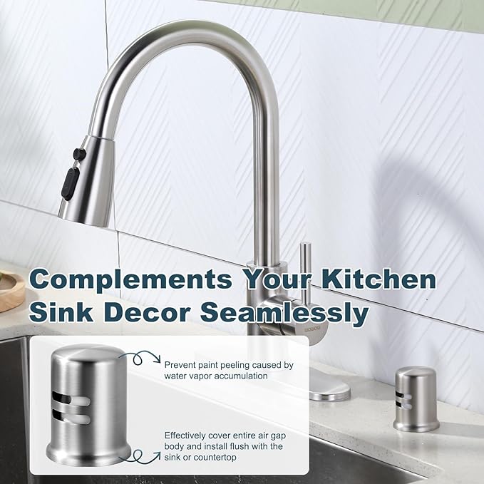 Dishwasher Air Gap Cover, Dishwasher Air Gap Cap for Kitchen Sink, Solid Brass Dishwasher Overflow Vent Cap Replacement Kit, Brushed Nickel