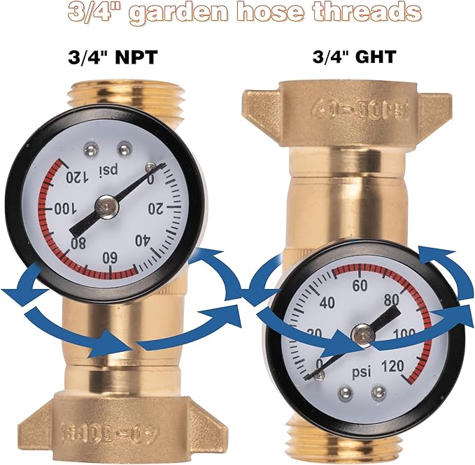 Hourleey Brass RV Water Pressure Regulator, Hi-Flow Water Regulator With Filter Screen and Gauge for Campers, Travel Trailers, Plumbing System