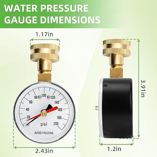 0-200 PSI Water Pressure Test Gauge for Home Faucet, House Tube, Hose Measurement, 2-1/2" Dial 3/4" Female Garden Hose Thread Connection Gauge with Red Indicator