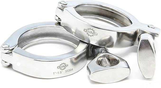QiiMii Single Pin Heavy Duty 2 Pcs Tri Clamps with Wing Nut Ferrule TC 1.5 Inch Stainless Steel 304 Sanitary Fittings with Silicone Gasket