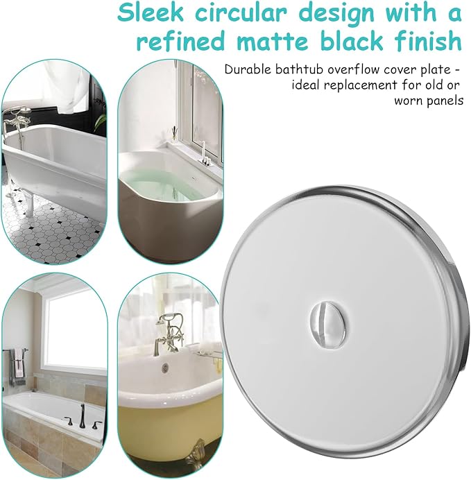 Single Hole Bathtub Drain Cover 1/8", Universal Bathtub Overflow Drain Cover with One Matching Screw for Waste and Over Flow, Tub Overflow Cover Fits Most Standard Bath Tub Drains (2PCS) (Silver)