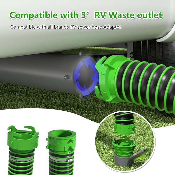 Camper & RV Sewer Hose Twist Connect Kit - Connect 2 RV Sewer Hoses - Fits 3” Camper Sewer Hoses - Includes Lug Connector Fitting & Clamp (Twist Connect Kit)