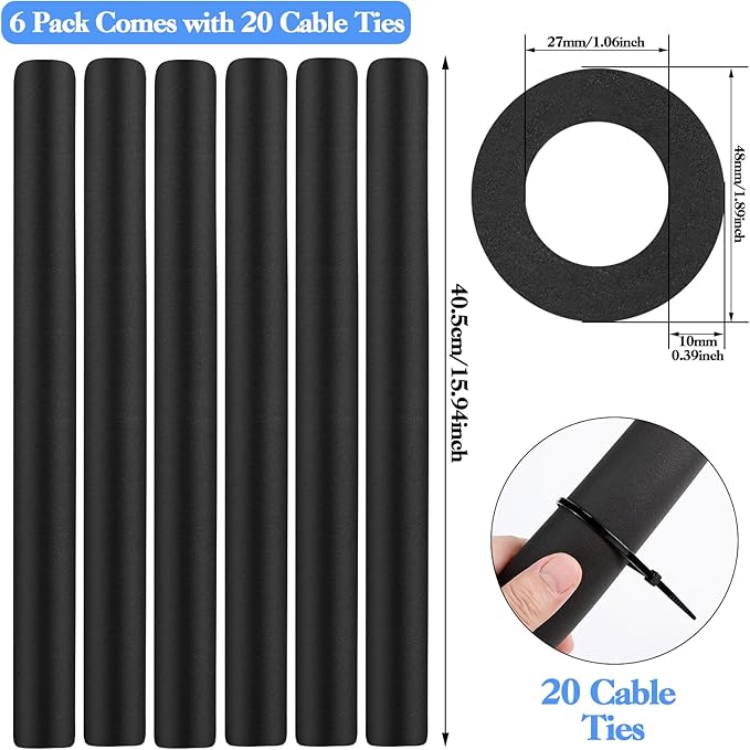 6 Pcs Pipe Insulation Foam Tube Black Pipe Wrap Freeze Protection Heat Preservation Pipe Covers for Tubing Outdoor Water Pipe Freeze Protection (1.3FTx1.06in)