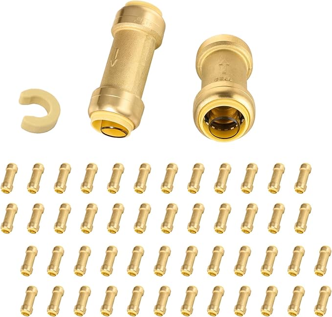 50-Pack Niikappu Pushfit Check Valve, 1/2-Inch Brass Plumbing Fittings Connect for PEX, Copper, CPVC, PE-RT Pipes, with Disconnect Clip(PF-VALVE060-50)