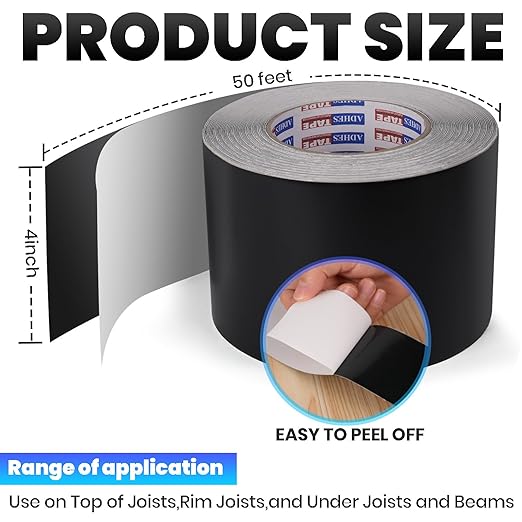 ADHES Deck Joist Tape, 4" x 50' Weather Resistance & Waterproof Butyl Joist Tape for Decking, Deck Flashing Tape, Ideal for Wood Decks Beams Roof, Outdoor Construction Use