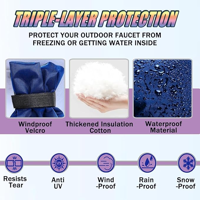 Outdoor Faucet Covers for Winter, 15" W x 35" H Outside Yard Hydrant Protector Socks Winter, Insulated Hose Bib Protector Cover, Spigot Pipe Cover Freeze Protection