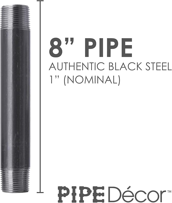 PIPE DECOR 1" x 8" Black Steel Plumbing Pipe, 6-Pack, Pre Cut Connector, Industrial Steel Grey Fits Standard One Inch Threaded Black Malleable Iron Fittings, Build Vintage DIY Furniture