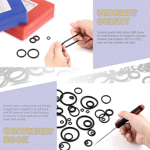 Swpeet 834Pcs Universal O-Ring Washer Kit, Nitrile Rubber O-Ring SAE Metric for Plumbing Automotive Faucet Repair