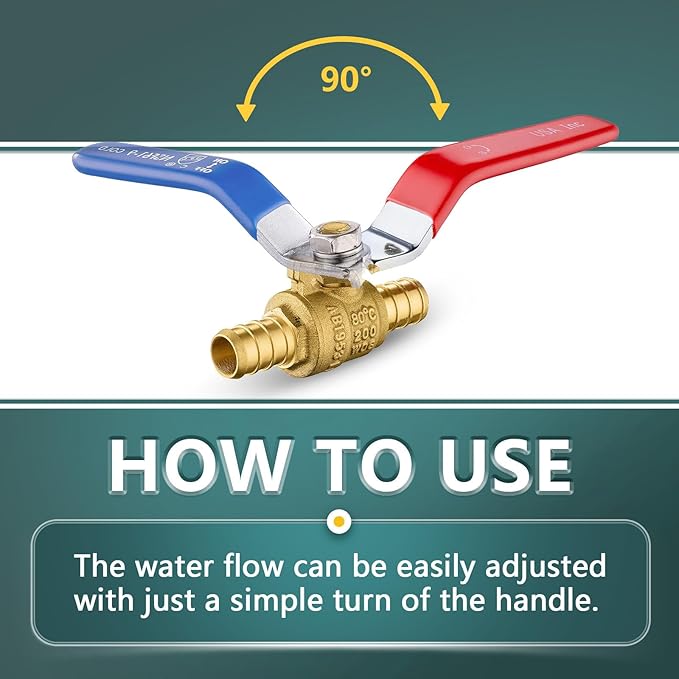 40 Pack Ball Valves, 1/2" Pex Crimp Shut Off Valve, Brass Full Port Pex B Shut Off Ball Valve for Hot and Cold Water, NSF/ANSI 61 Certified