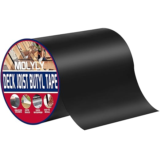 Deck Joist Tape 6" x 50', Butyl Tape for Deck Joists, Waterproof and Weather Resistant Self-Adhesive Joist Tape for Wood Beams and Joists, Anti-Corrosion Decking Tape