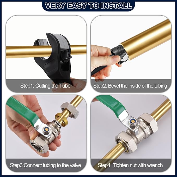 1 Pack 3/4" to 3/4" Nickel-Plated Brass Ball Valve, In-Line Air Hose Piping Shut-Off Fittings for Shop/Garage Compressed Air Line System, Max Working Pressure 175PSI