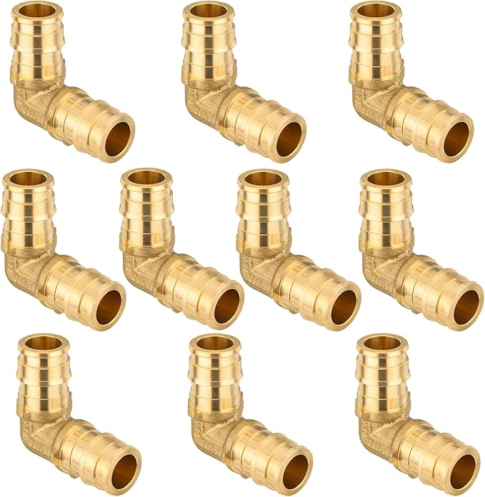 10 Pack PEX A Expansion 90° Elbow,1/2 Inch F1960 Brass Pex A Full Flow Expansion Fittings,1/2"x 1/2" Elbow for PEX A Pipe Tubing Connection(PEX1960033)