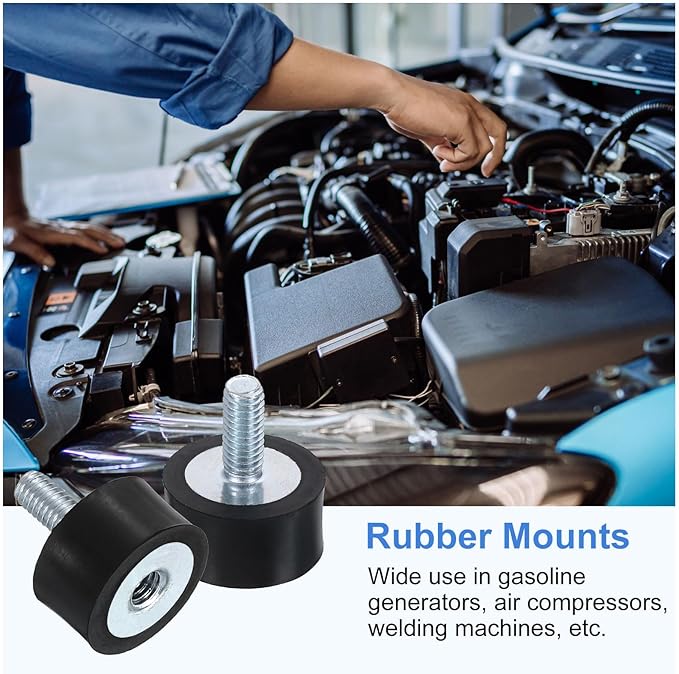 uxcell M4 Rubber Mounts, 2Pcs 15x8mm(DxH) Rubber Cylindrical Anti Vibration Isolator Shock Absorber with Lock Nut for Car Bobbin Generator Air Compressors