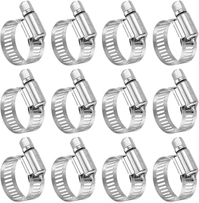 HARFINGTON 12 Pcs Hose Clamp 9/16"-1-1/16" (14-27mm) 304 Stainless Steel Adjustable Worm Gear Hose Clamp with Phillips Screw Assortment Kit for Fuel Line Pipe Plumbing Automotive Tube