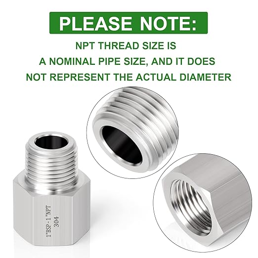 TAISHER 2PCS Forging of 304 Stainless Steel Fitting, Reducer Adapter, 1" NPT Male x 1" G Thread (BSP) Female