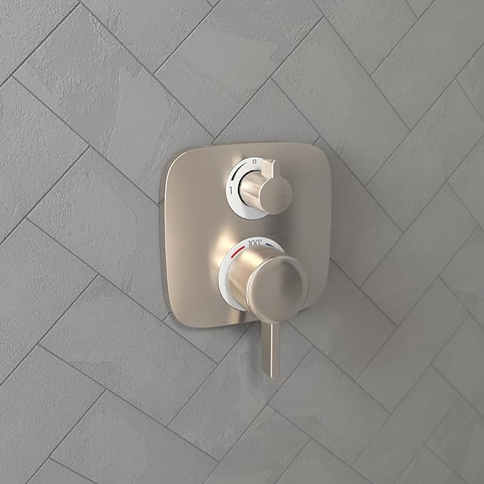 hansgrohe Ecostat E Modern Thermostatic Shower Valve Trim with Temperature Control and Diverter in Brushed Nickel, 15708821