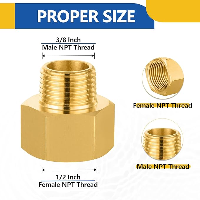 20 PACK GUOFIS Brass Pipe Fittings - 3/8" Male NPT x 1/2" Female NPT Reducing Adapter to Alter Pipe Diameters(NPT039-20Pack)