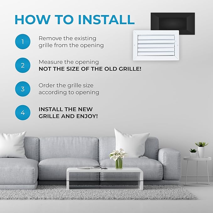 Aluminum 10 x 6 in (Duct Opening) 1-Way Air Duct Register Vent Cover for Ceiling and Wall - Modern HVAC Louver Vent Cover Adjustable – Durable Rustproof Wall Grille – Overall Size 11-5/8 x 7-5/8 Inch