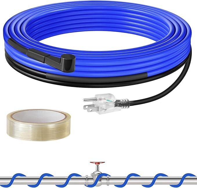 12Ft Water Pipe Heating Cable, 5W Constant Power Self-Regulating Heating Cable, 5W/FT, IPX7 Waterproof, Auto-On/Off, for Metal and Plastic Water Pipes, Freeze Protection, 120V U12HC06