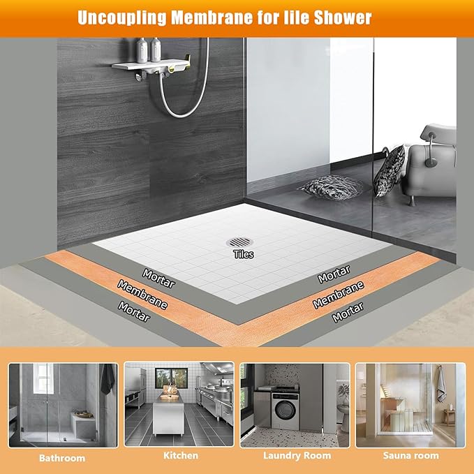 5" x 120ft Waterproof Membrane Band Roll 22Mils Thick Shower Waterproofing Tape for Tile Underlayment Uncoupling Membrane for Bathroom, Shower, Sauna & Steam Room for Wall & Floor Installation