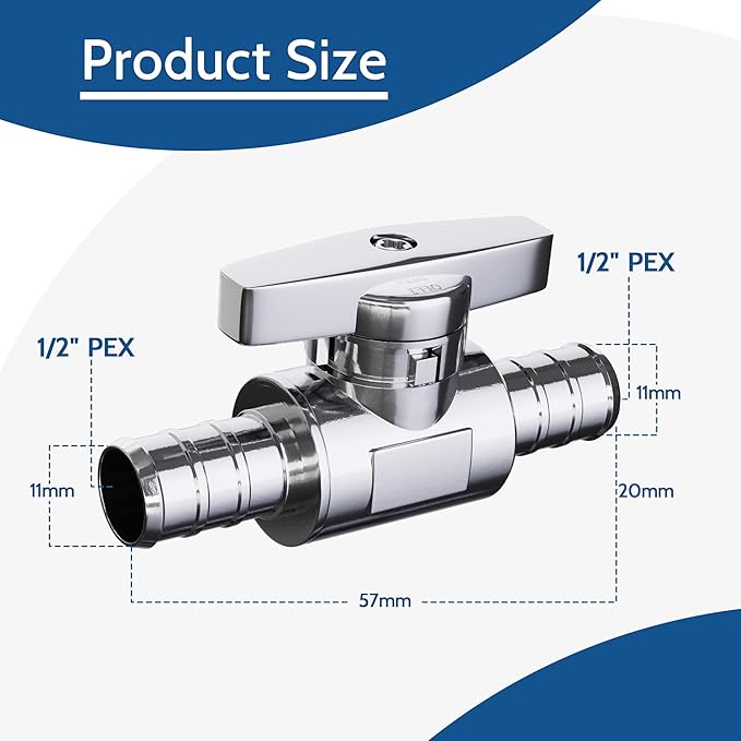 10 Pack Straight Shut Off Valve, 1/2" Pex x 1/2" Pex Straight Stop Valve, Quarter Turn Faucet Valve, Chrome
