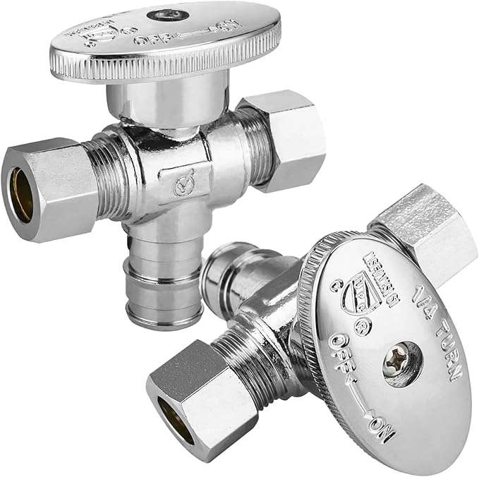 2-PCs HeSun Dual Compression Outlet Angle Stop Valve, 1/2" PEX-A Expansion x 3/8" OD Comp x 3/8" OD Comp, 1/4-Turn Shut Off Valve for Bathroom, ASTM F1960(VALVE128)