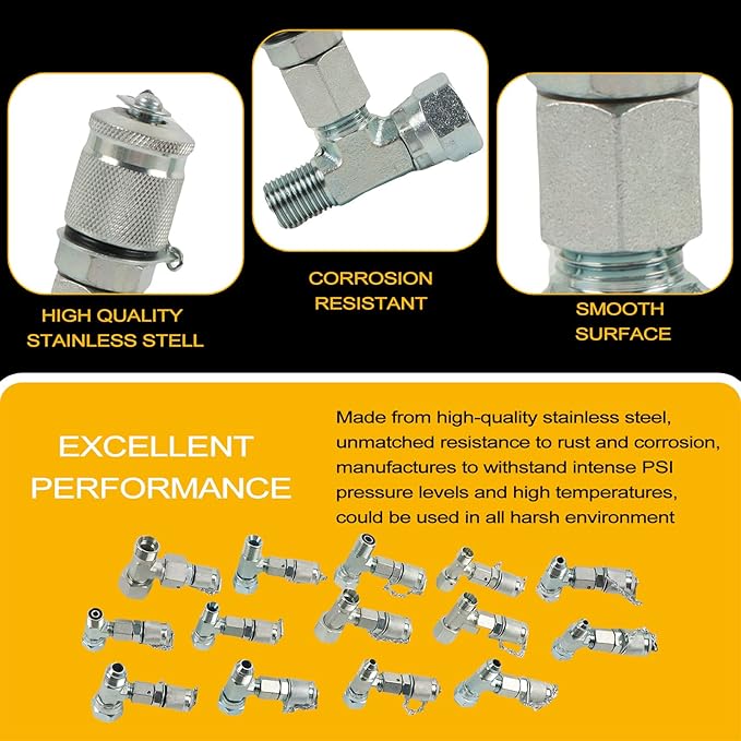 SINOCMP 14Pcs Tee Fittings Hydrulic Presure Test Connector Set Coupling for Construction Machinery Excavator
