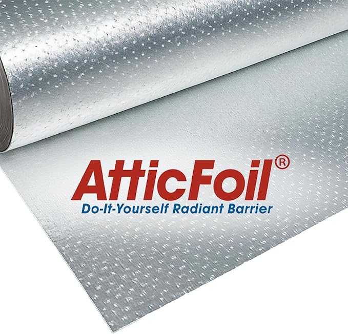 AtticFoilㅤ – Original Attic Radiant Barrier - 48” Wide / 2000 sq ft, Tearproof Perforated/Breathable Double-Sided Pure Aluminum Foil Insulation + Free Tape, Blocks 97% Radiant Heat (2000 sq. ft roll)