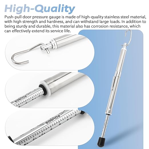 Door Pressure Gauge 0-35 Lbs for Meets ADA Requirement Door Test Tool, Door Pressure Gauge Push-Pull Force Tester with Plastic Protective Tube