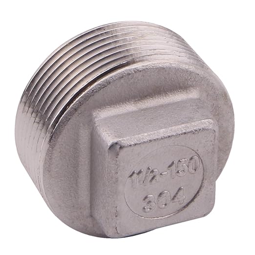 Stainless Steel 304 Cast Pipe Fitting, Square Head Cored Plug, Class 150, 1 1/2 Inch NPT Male