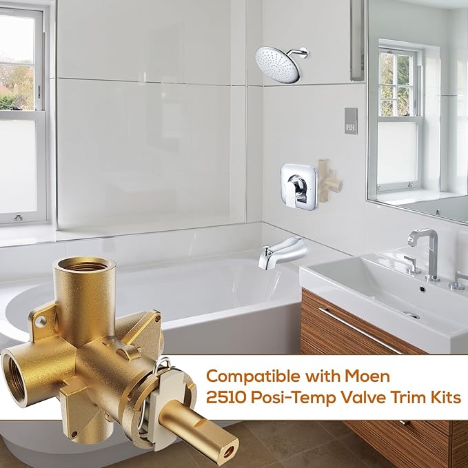 2510 Pressure Balancing Tub and Shower Valve, Compatible with Moen Posi-Temp Trim Kit,1/2-Inch IPS Connections, Four Port,Brass material