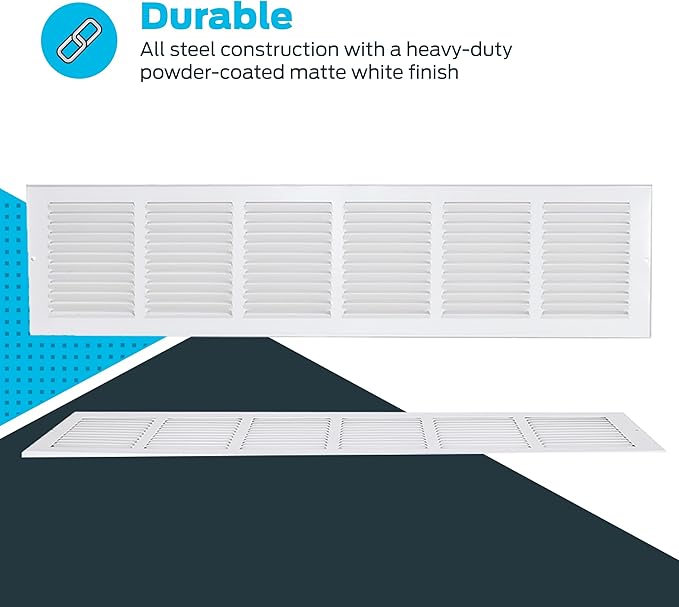 EZ-FLO 30 x 6 Inch (Duct Opening) Return Air Vent Cover for Wall or Ceiling, Solid Steel Return Air Grille, HVAC Vent Cover, White, 61630