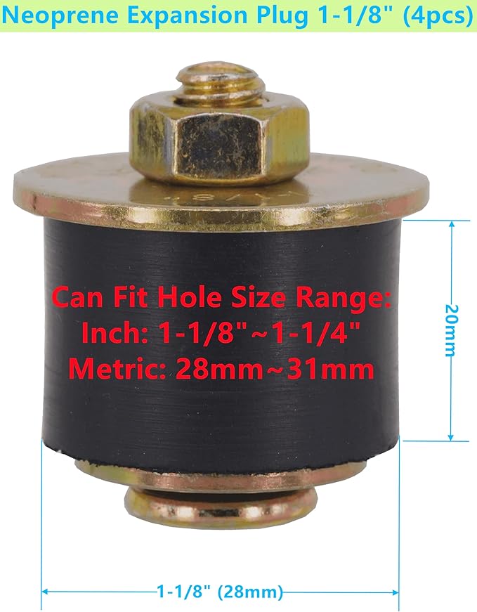 4 Pack Rubber Expansion Plug 1-1/8 inch to 1-1/4 inch 28mm -31mm Rubber Freeze Plug